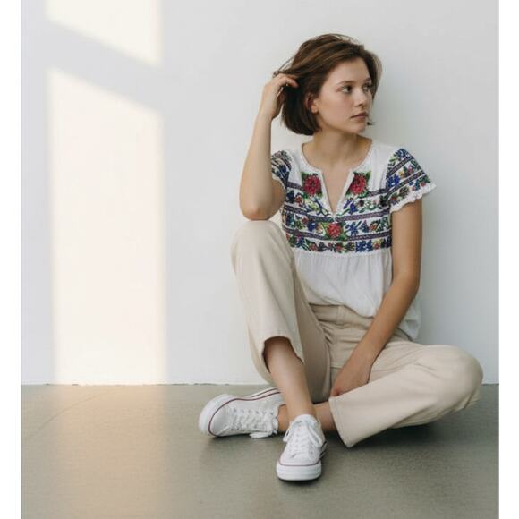 Anthropologie Vanessa & Virginia Embroidered Boho High Low Peasant Top Sz 6 - Picture 11 of 15